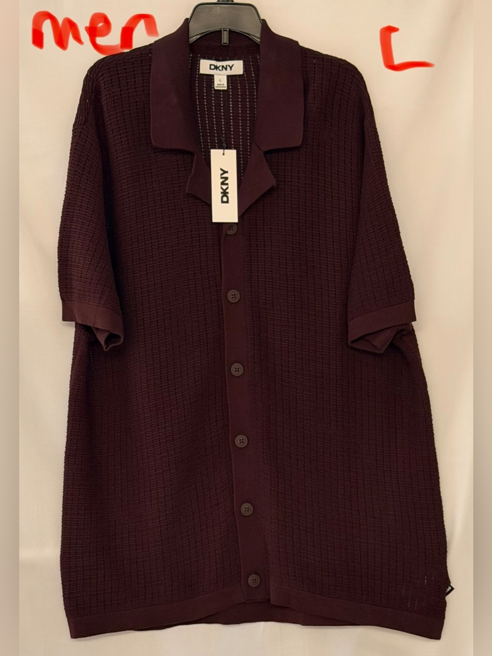 DKNY Men's Short-Sleeve Button Shirt Jacket in Deep Burgundy